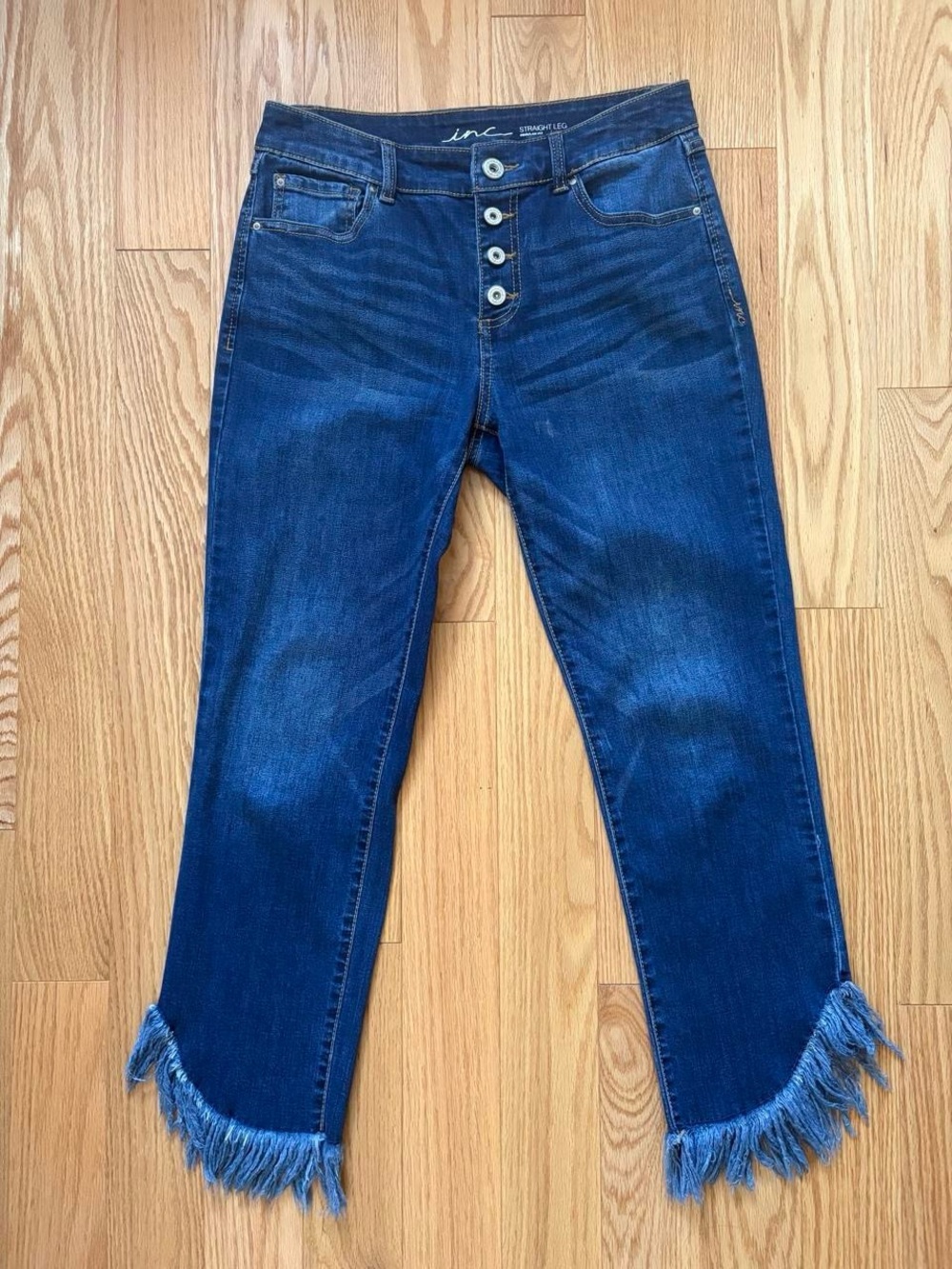 INC International Concepts Dark Blue Frayed Hem Ankle Jeans